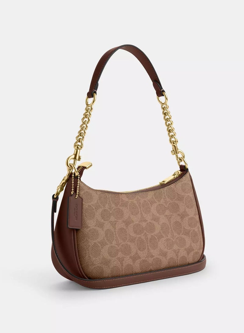 كوتش اوت ليت حقيبة كتف نسائية من Coach Teri مصنوعة من قماش مميز، حقيبة يد نسائية، حقيبة هوبو نسائية، حقيبة توت نسائية، حقيبة سفر نسائية، بنية اللون، 24 سم - Image 2